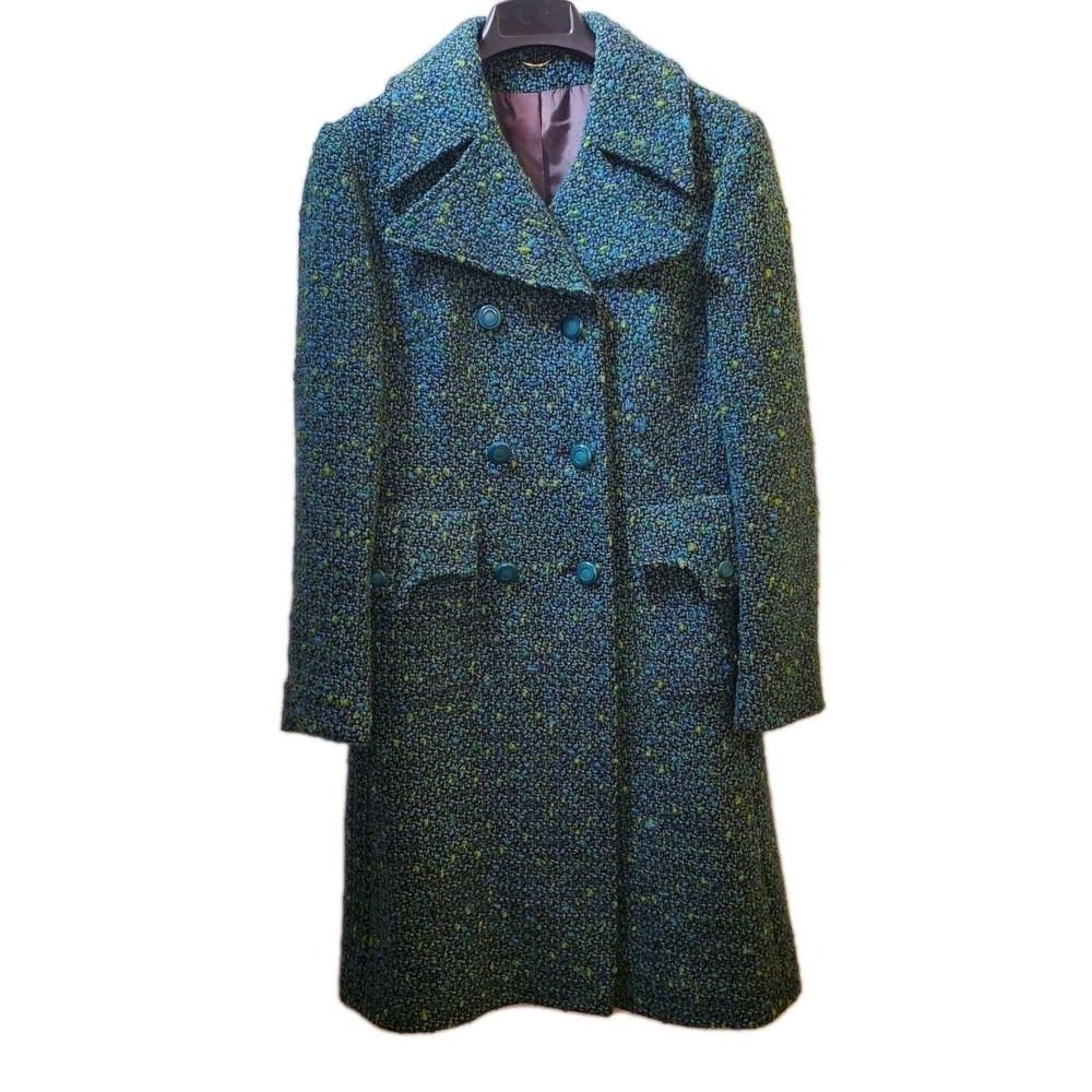 Vintage Women's Blue/Green Wool Tweed Rare Coat